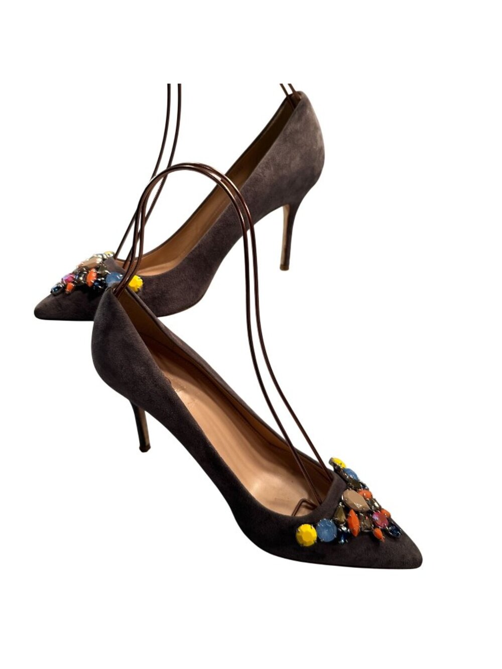 J Crew Elise Italy Suede Pumps Womens Heels Pointed Toe Shoe Jewel Crystal
